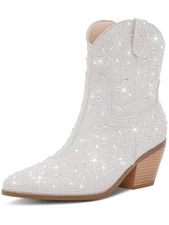 Shoes - 🆕 Cowgirl Ankle Boots Cowboy Boots for Women Western Booties Rhinestone Chunky